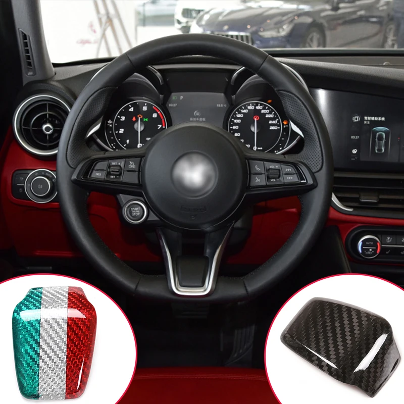 Interior Steering Wheel Cover Trim for Alfa Romeo Giulia 17-20 Carbon Fiber 