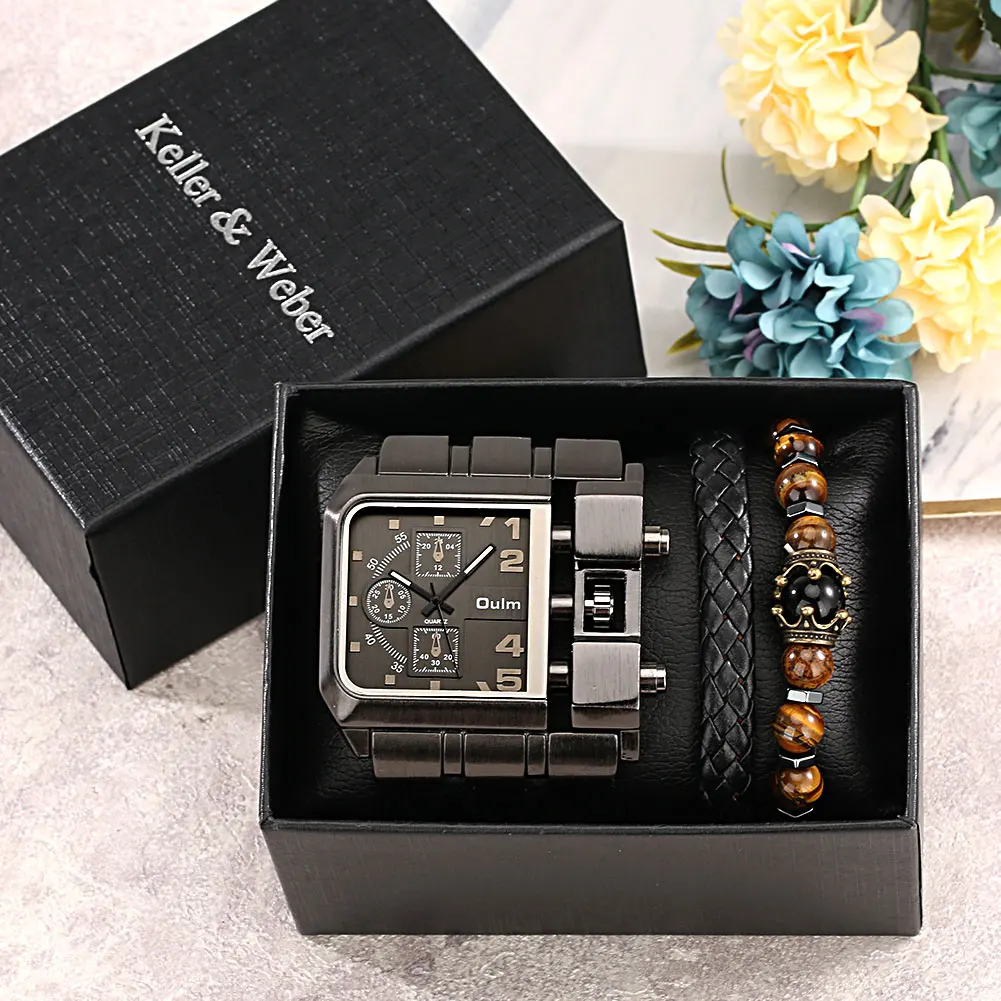 Mens Watches Luxury Bracelets Gift Set for Boyfriend Stainless Steel Quartz Wristwatch 2PCS Gift Set Business Watch for Men 1