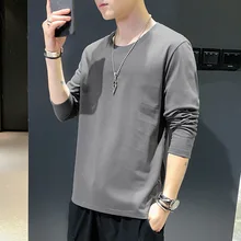 Long Sleeve T-shirt Men's 2021 Autumn New Round Neck Japanese Simple Men's Wear Youth Fashion Loose Bottomed Pullover Top