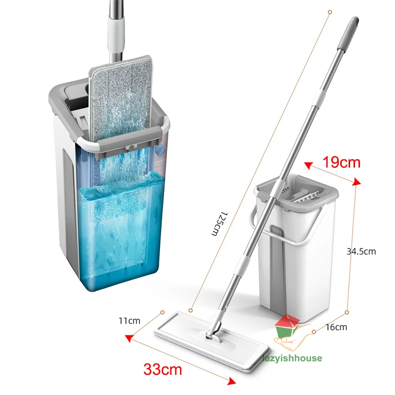 Fregona mágica para limpieza del hogar, mopa giratoria para lavar el suelo, limpieza fácil, con cubo plano con accesorio exprimidor, novedad de 2020