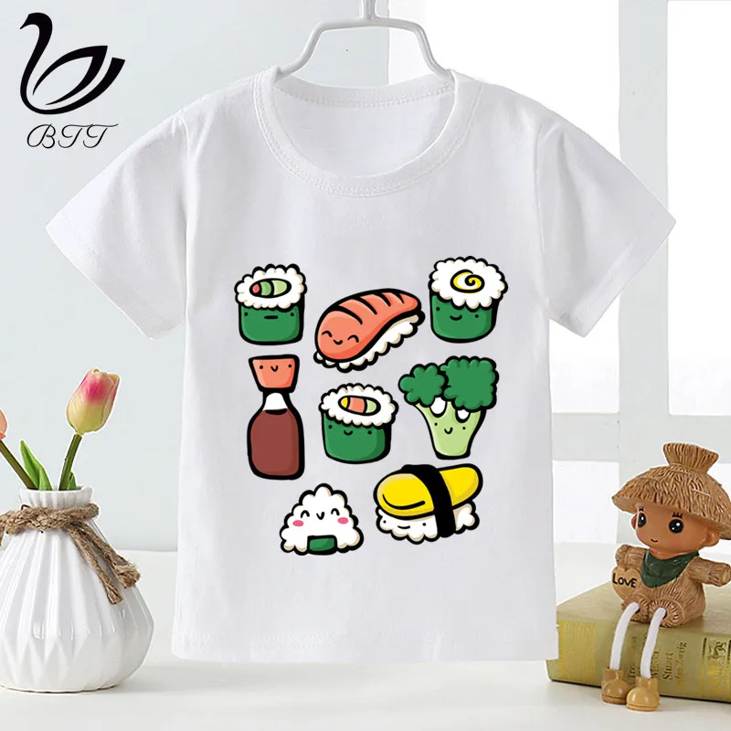 Sushi Dudes/детская футболка; летние топы для мальчиков и девочек; повседневная детская футболка с короткими рукавами и принтом с героями мультфильмов; детская одежда