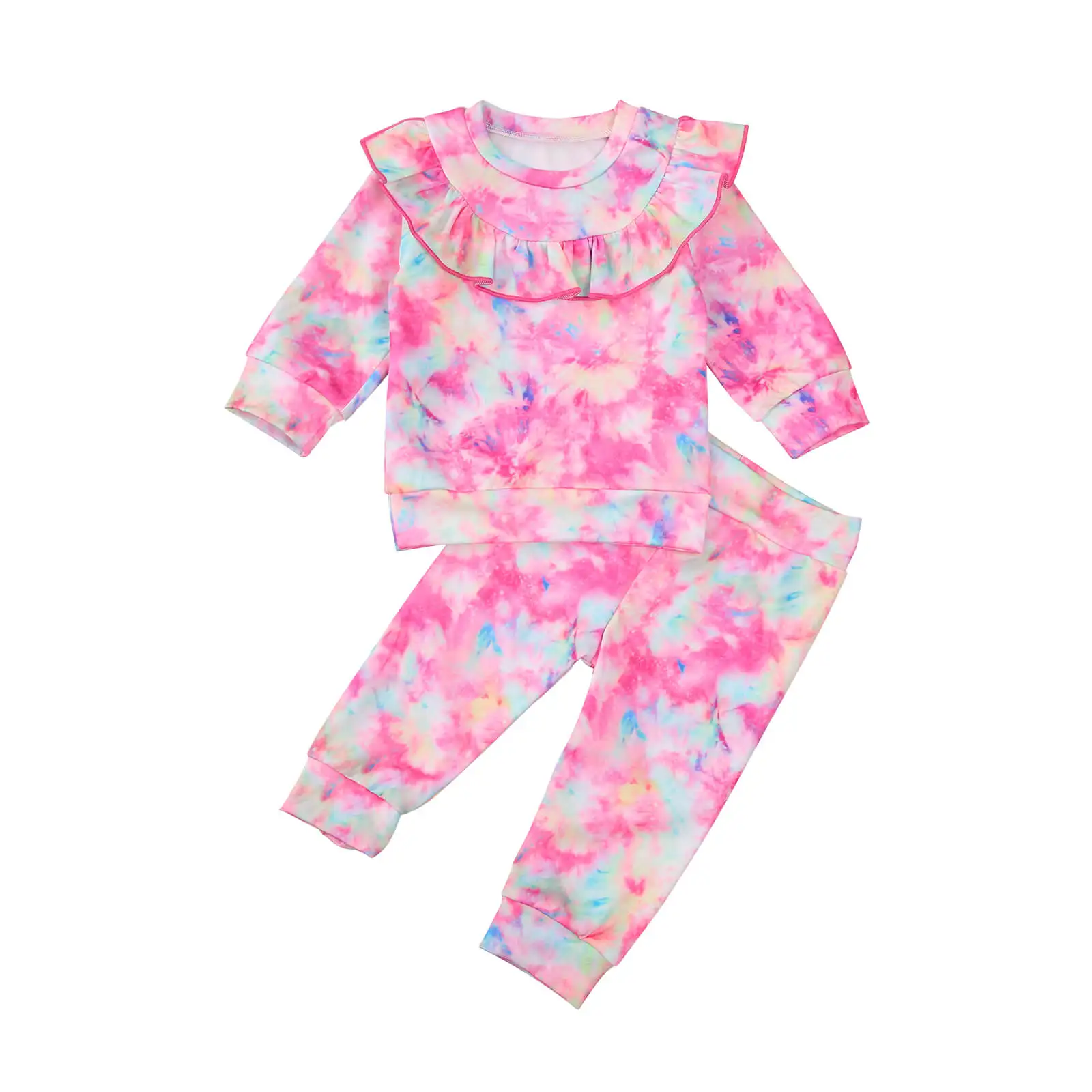 

Pudcoco 2020 Autumn 0-24M Infant Baby Girls 2Pcs Set Tie Dye Ruffled Long Sleeved Top+Trousers Outfit Clothes