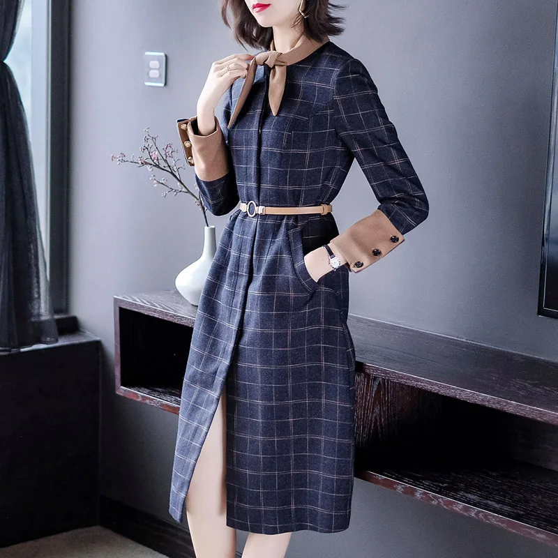 

British Style Plaid Dress Women's Autumn 2019 Waist Hugging Slimming Medium-length French Retro A- line Skirt Ozhouzhan