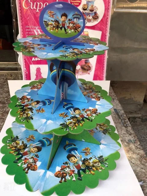Cake stand С принтом из мультфильма «Щенячий патруль День рождения ThemeAnime экшн вечерние украшения Милая, для младенцев-мальчиков и девочек игрушечная бутафория для детей лучший рождественский подарок - Цвет: Cake stand