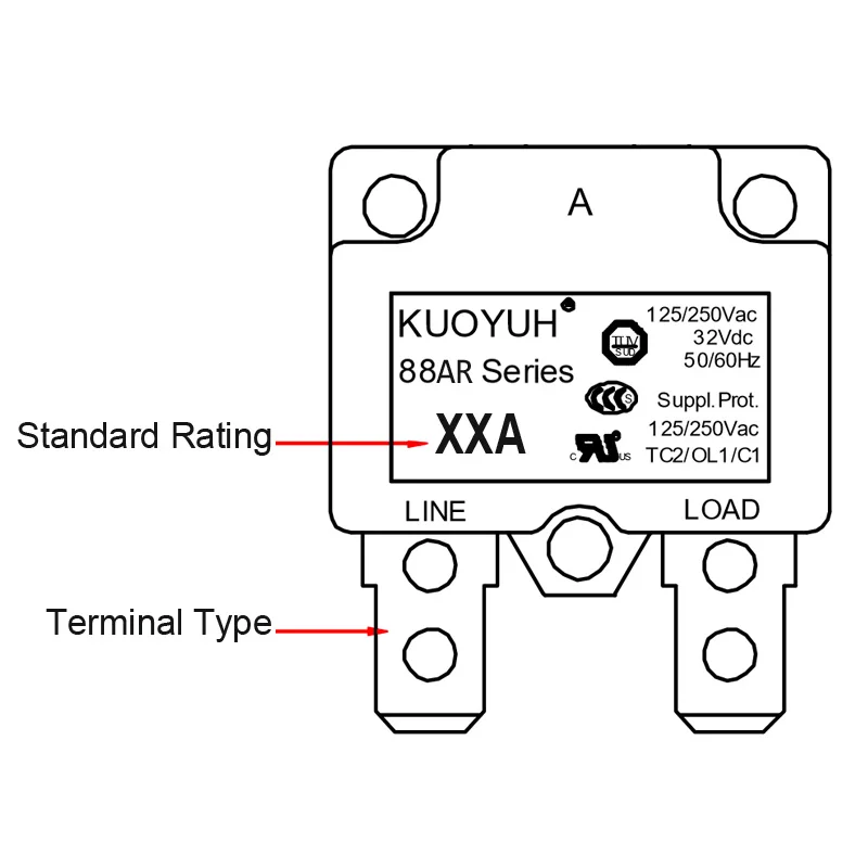 1Pcs Breaker KUOYUH 88AR Series 3A 4A 5A 6A 7A 8A 9A 10A 11A 12A 15A 17 18A 20A 24A 25A Self-Recovery Current Overload Protector
