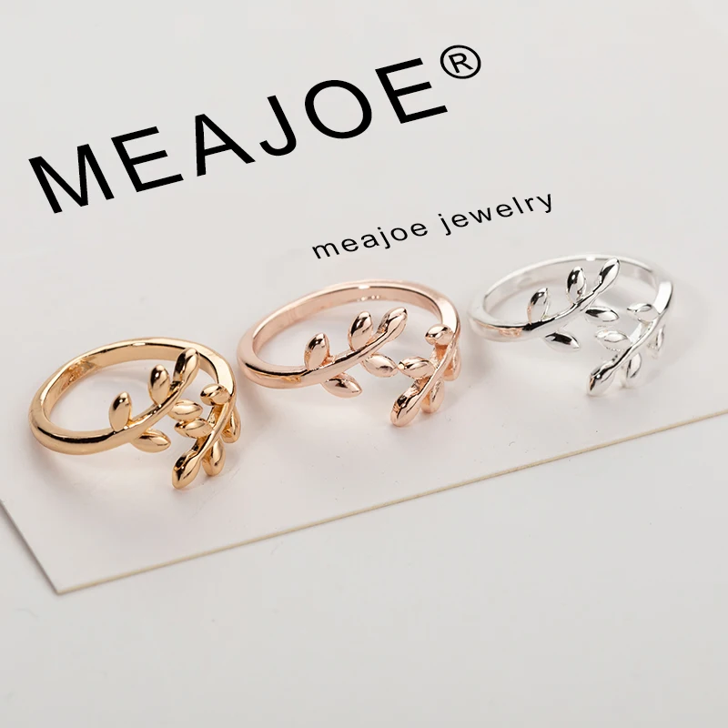 

Charms Two colors Olive Tree Branch Leaves Open Ring for Women Girl Wedding Rings Adjustable Knuckle Finger Jewelry Xmas