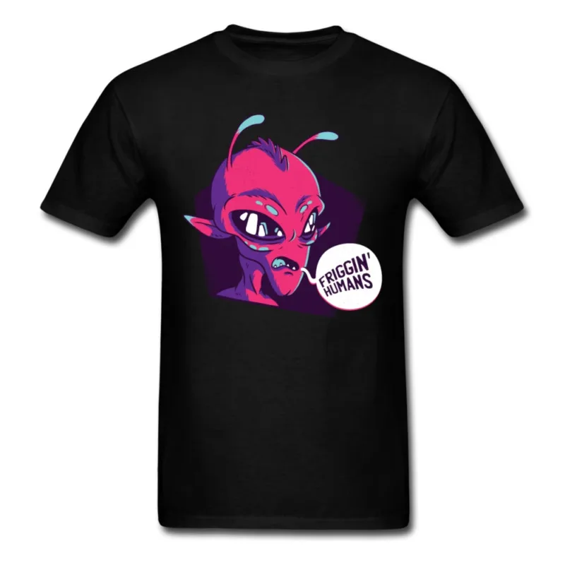 ALIEN Saying Friggin' Humans Men Black White Regular Shirt S-6XL | Мужская одежда