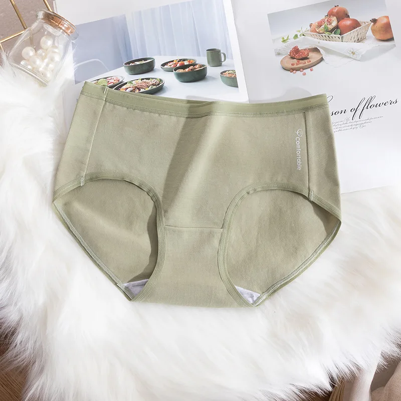 New Women's Underwear Cotton Large Size High-Waist Comfortable Antibacterial Seamless Girl Briefs Panties Breathable Underwear - Цвет: Зеленый