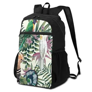 

OLN Lightweight Foldable Backpack Tropical Parrot Hoopoe Leaves Waterproof Backpack Women Men Travel Hiking