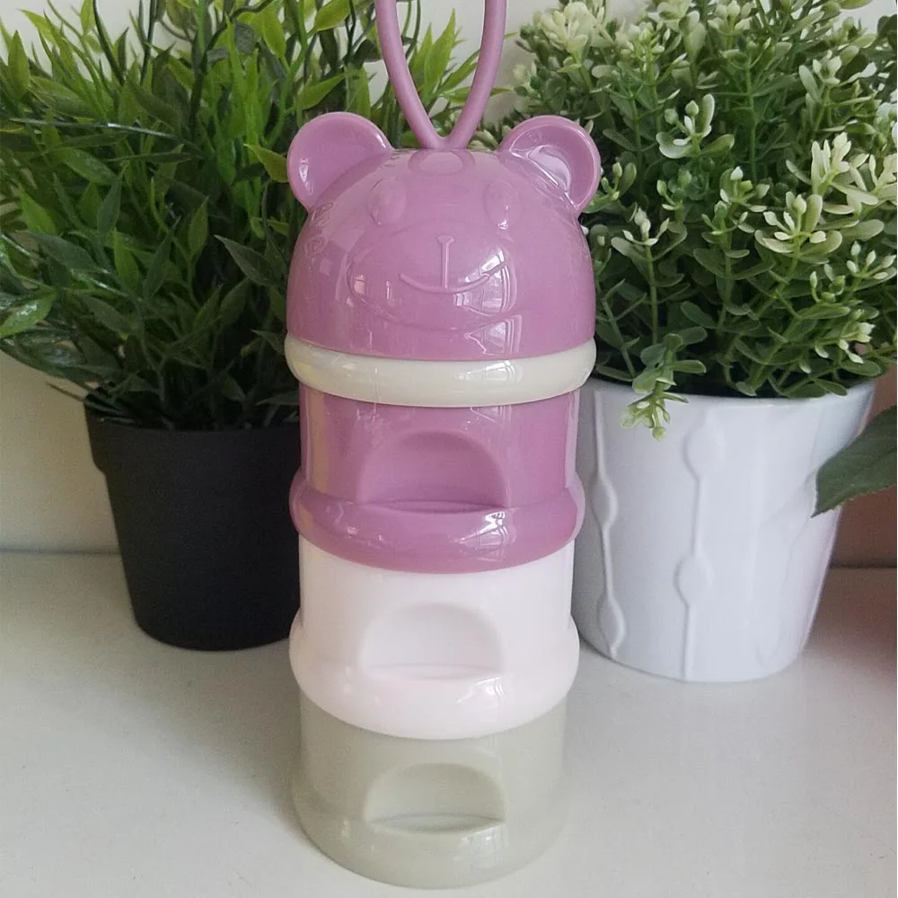bear pink 3 слоя Pp+ силиконовый контейнер для хранения детского питания, коробка для закусок, коробки для молока, контейнер для молока для малышей, портативная коробка для еды для кормления ребенка - Цвет: bear pink