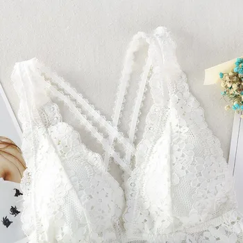

Women Sexy Comfortable Underwear Cross Back Wire Free Adjustable Straps Padded Lace Soft Solid Ladies Triangle Cup Bra