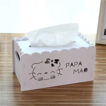 

Kitchen Wooden Tissue Box Cartoon Cat Hollowed Napkin Holder Case DIY Facial Paper Boxes container Car Home Organizer Decoration