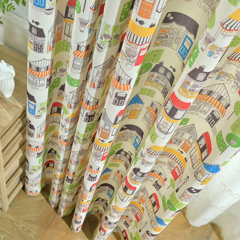 Modern Simple Polyester Cotton Printing Cute Children Curtains for Living Dining Room Bedroom