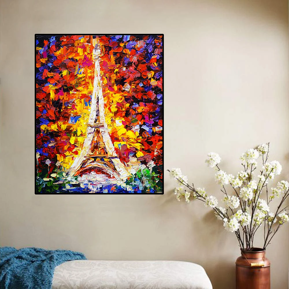 

Canvas Art Oil painting Paris Eiffel-Tower Seine River Poster Picture Wall Decor Modern Home Decoration For Living room Office