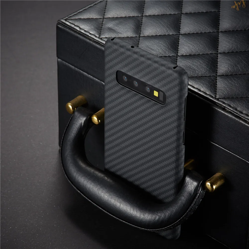 black Роскошный брендовый защитный чехол из углеродного волокна для samsung galaxy s10 plus s10+ e phone бампер дизайн - Цвет: black