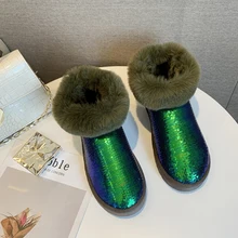 Rimocy/зеленые блестящие длинные плюшевые женские зимние ботинки; Сезон Зима; коллекция года; ботильоны на платформе с густым мехом; женская теплая обувь с хлопковой подкладкой для женщин