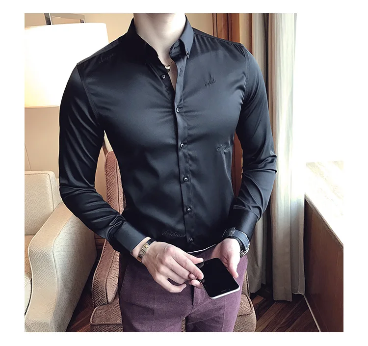2019New Quality dress Business Men Long-sleeved Quality Shirt Casual Formal Design Shirt Oversized Man Solid color Shirts Tops