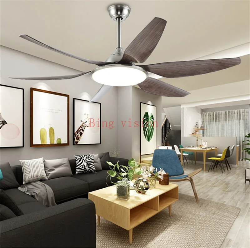 60 inch Nordic large country industrial wind ceiling fan DC LED light American retro remote restaurant living room ceiling fans