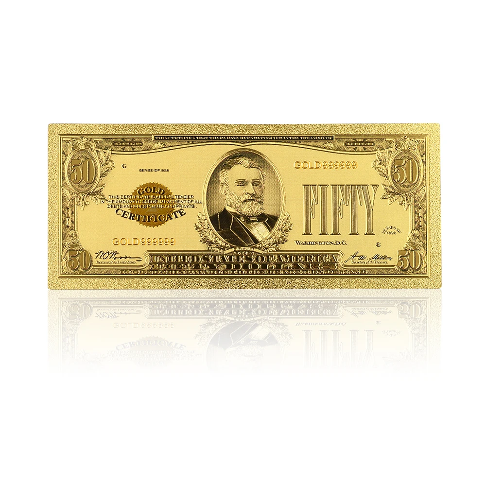 1928 год Красочные золотые банкноты Usd 50 24k Золотая фольга бумажные деньги