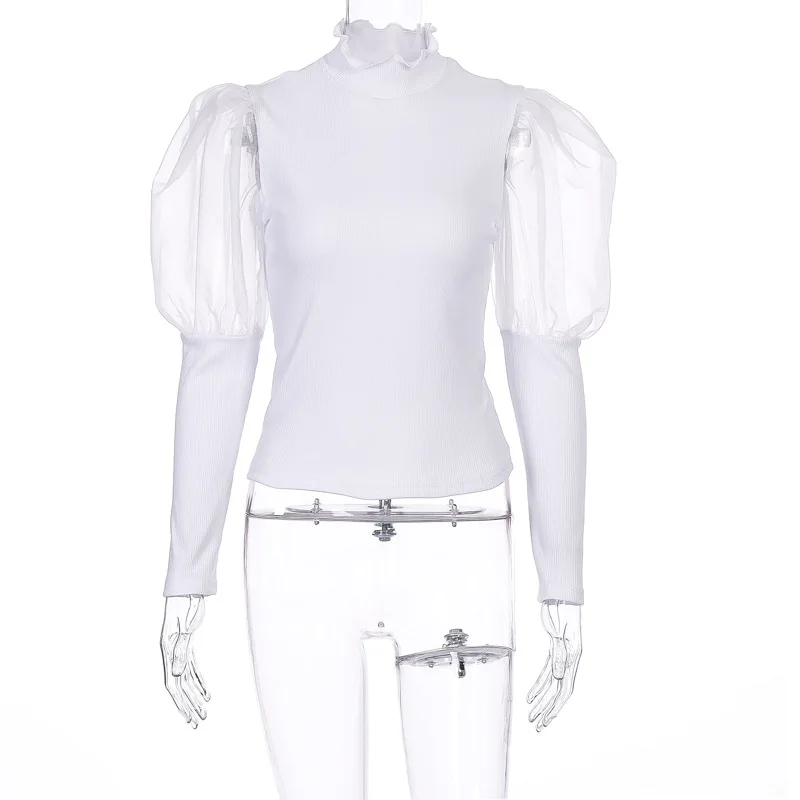 Gtpdpllt, прозрачная сетчатая Сексуальная футболка с пышными рукавами, женский летний топ, белая водолазка, футболка, женские элегантные вечерние футболки, уличная одежда