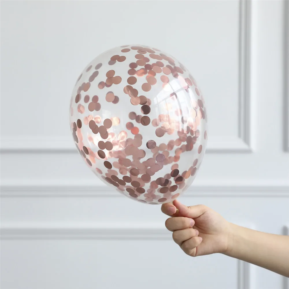 rose gold circle Конфетти Воздушные шары 12 шт 12 дюймов прозрачные латексные шары с золотыми серебряными конфетти для свадебного украшения для вечеринки, дня рождения - Цвет: rose gold circle