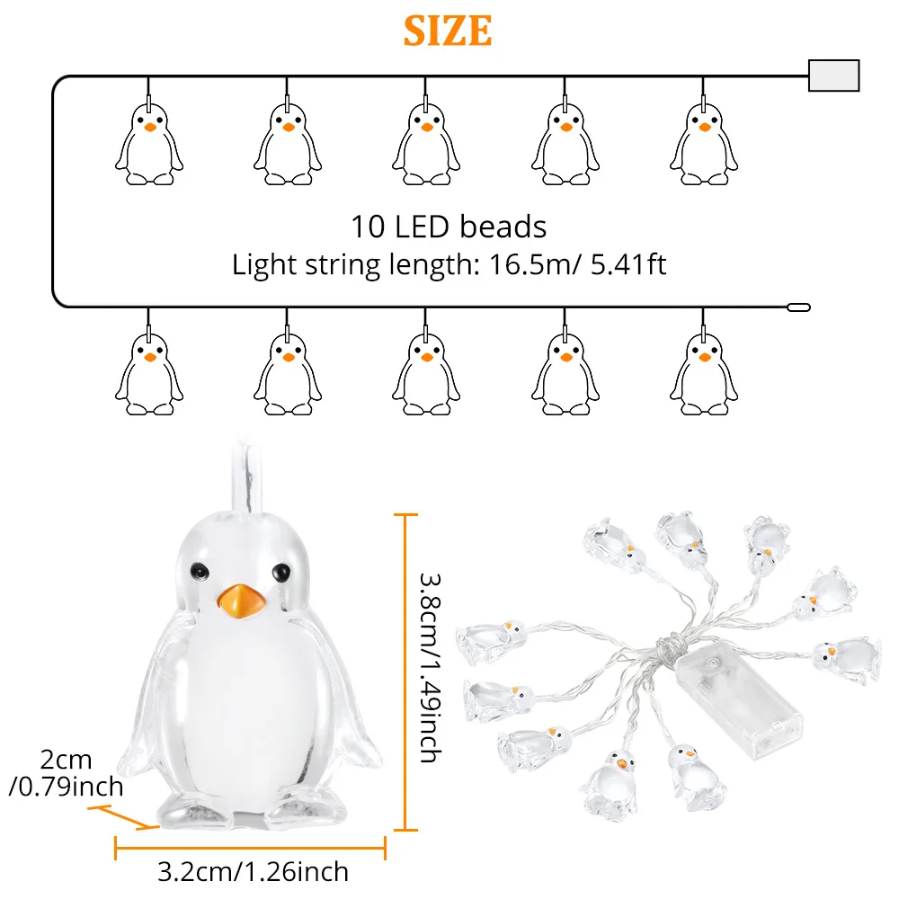 Светильник в виде пингвина 10 светодиодных гирлянд на батарейках Рождественская