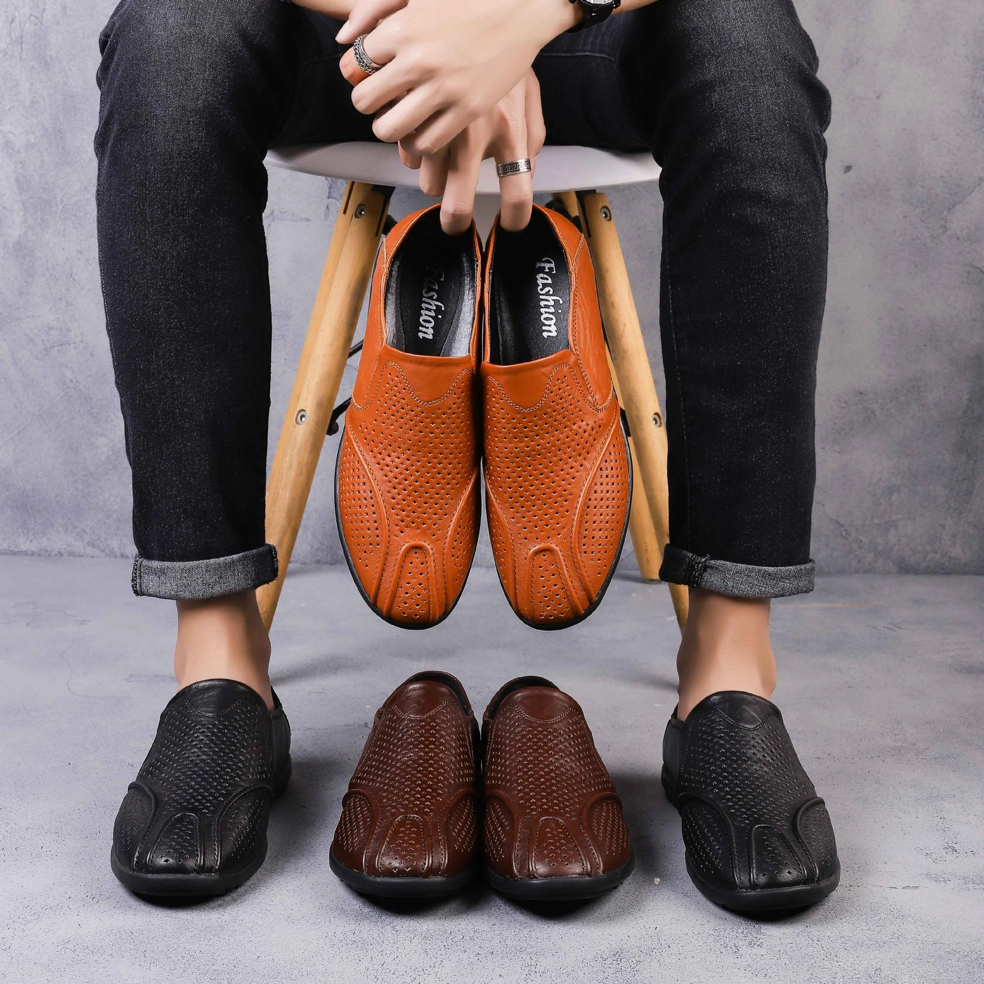 Mocasines de verano de talla grande 47 para hombre, mocasines cuero calados para hombre, mocasines de cuero para mocasines de verano|Mocasines| - AliExpress