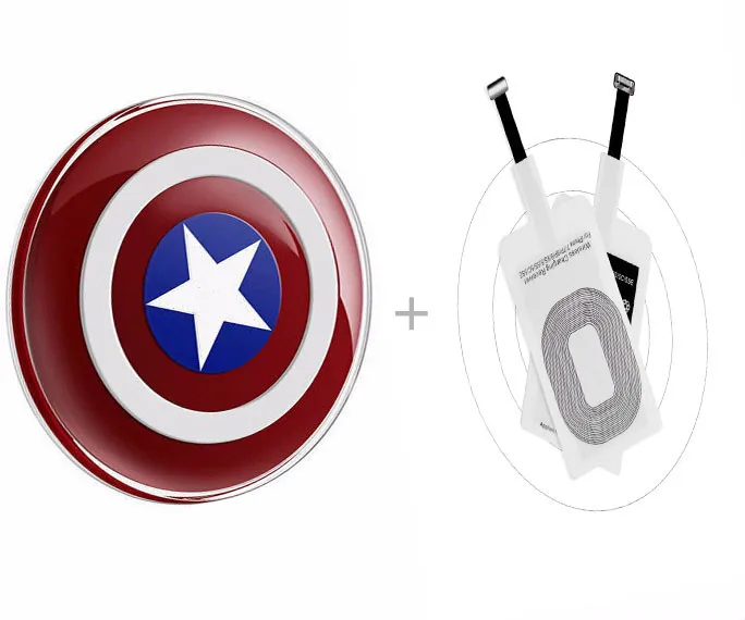 

QI Wireless Charger Transmitter+ Qi Receiver For iPhone5 5S SE 6 6S 6 7Plus For Android Phone Captain American Charging Pad kit