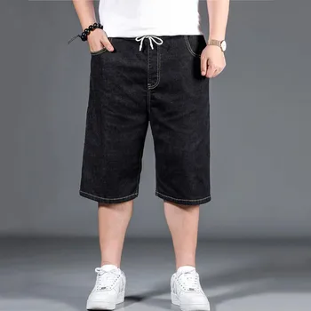 

Color: Black Dark Blue Light Blue 2020 New Men's Large Size Rope Loose Men's Denim Shorts Men's Hip Hop Skateboard Pants