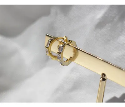 Серьги из серебра 925 пробы, стильные квадратные циркониевые серьги, кольцо для ушей, Пряжка для ушей, простой темперамент, тренд для девушек, серебряные серьги, ювелирные изделия - Окраска металла: 1 pair gold 8mm