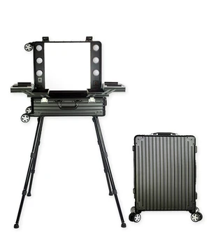 

aluminum alloy light cosmetic case with trolley makeup box with LED