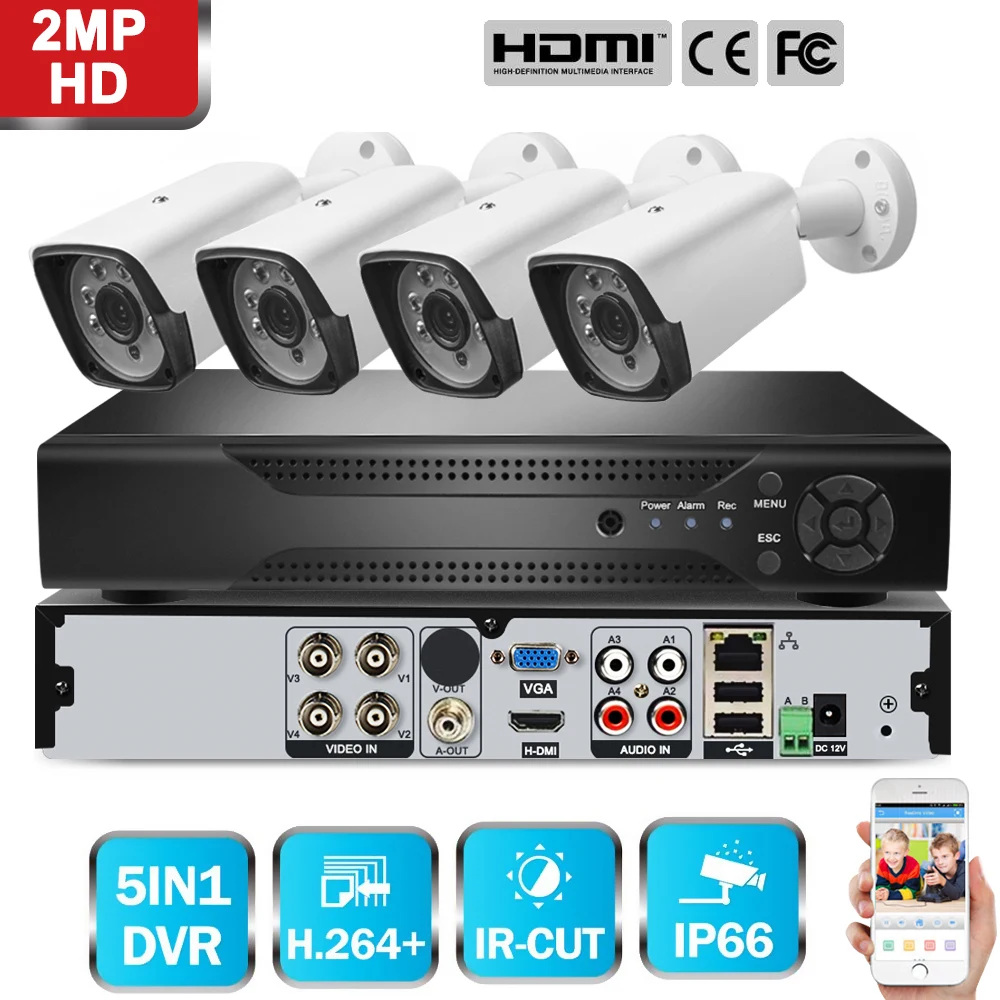 

720P/1080P AHD Survelliance Security Camera DVR CCTV Camera System Kit With 4pcs Weatherproof Outdoor Camera US/UK/EU Plug White