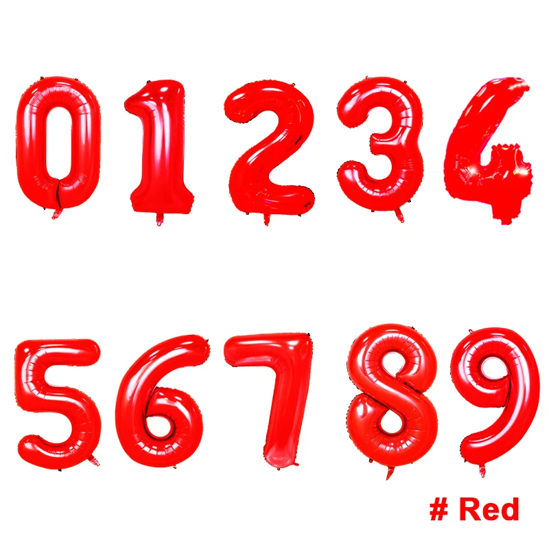 Red 16 32 40 дюймов фольга номер шар гелиевый воздух алюминиевая фольга День рождения праздничные украшения из шаров Дети Взрослые большие цифры - Цвет: Red
