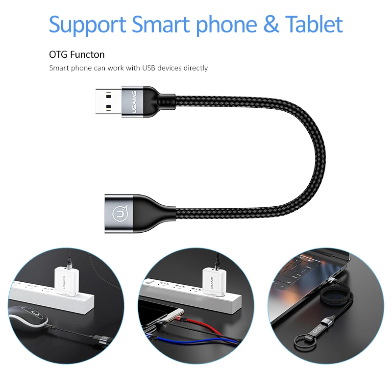 USAMS адаптер OTG 3 в 1 USB кабель для iPhone samsung Xiaomi мульти зарядное устройство usb type C Micro USB кабель для мобильного телефона