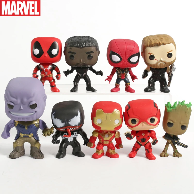 

9pcs funko pop Marvel DC Iron Man Deadpool Spiderman Thor Treen Man Thanos Venom Brinquedos Marvel Figures Toys Gifts 2F82