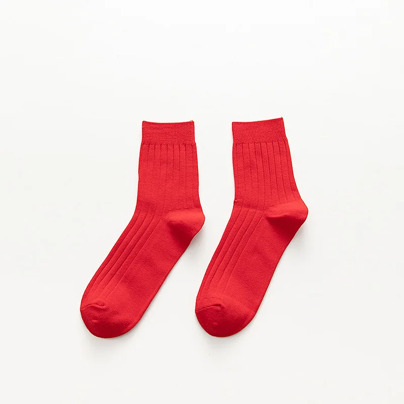 VERIDICAL Combed cotton party dress crew Socks solid Candy color business striped breathable happy weed socks sokken brand - Цвет: Красный