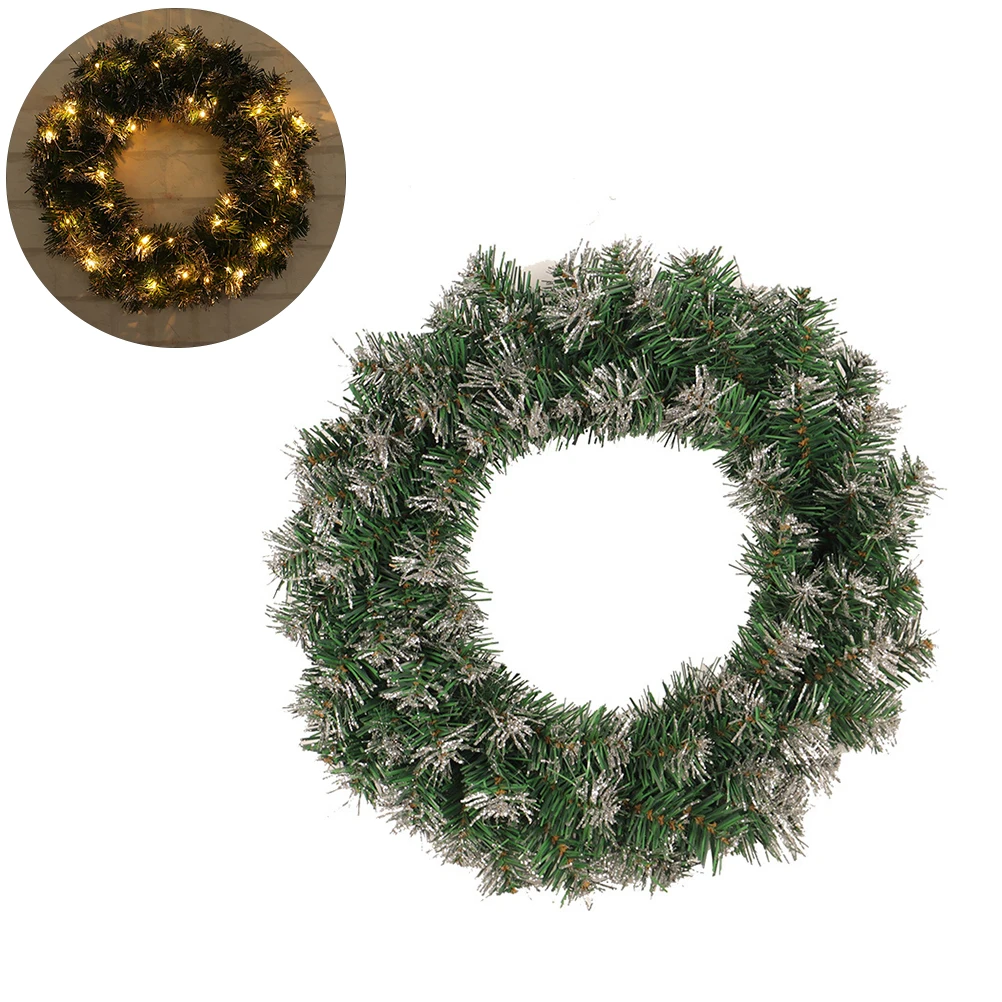 

30/40cm LED Christmas Wreath With Battery Powered Light String Front Door Hanging Garland Wreath Rattan Home Decorations