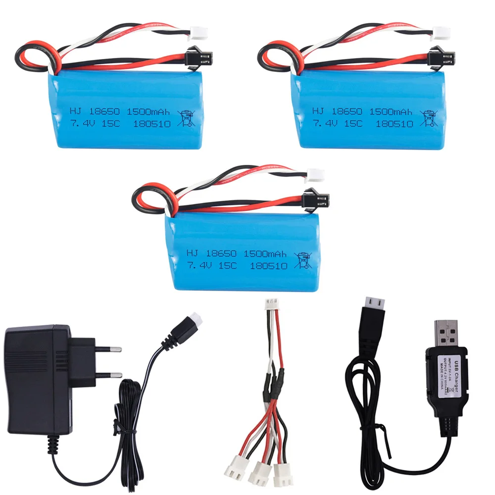 

7.4V 1500mAh lipo Battery SM Plug with charger for YDI U12A Syma S033g Q1 TK H101 18650 7.4V Battery for Rc Toy Boats Cars parts