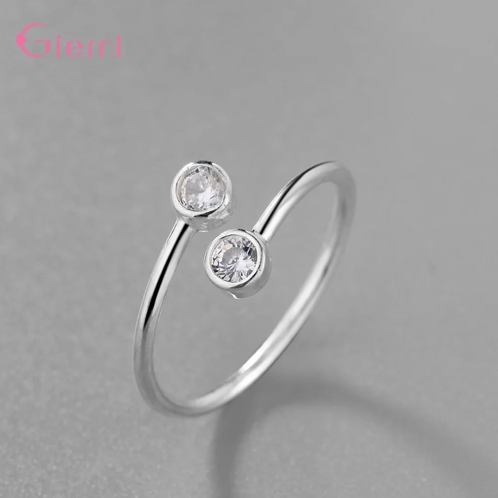 Genuine S925 Sterling Silver Simle Luxury Sparckling Cubic Zircon Adjustable Open Rings For Women Girl Wife Propose Jewelry Gift