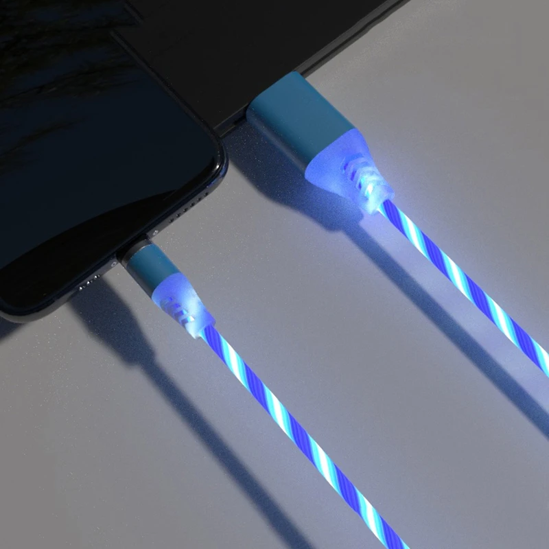 Магнитный 1 м свет Тип C Micro USB светодиодный кабель для быстрой зарядки данных зарядное устройство USB-C кабель для Xiaomi huawei samsung - Цвет: Синий