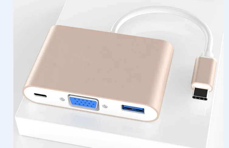 Кабель-адаптер type-C-VGA+ концентратор+ док-станция 3 в 1 PD type-C-HDMI VG - Цвет: Golden