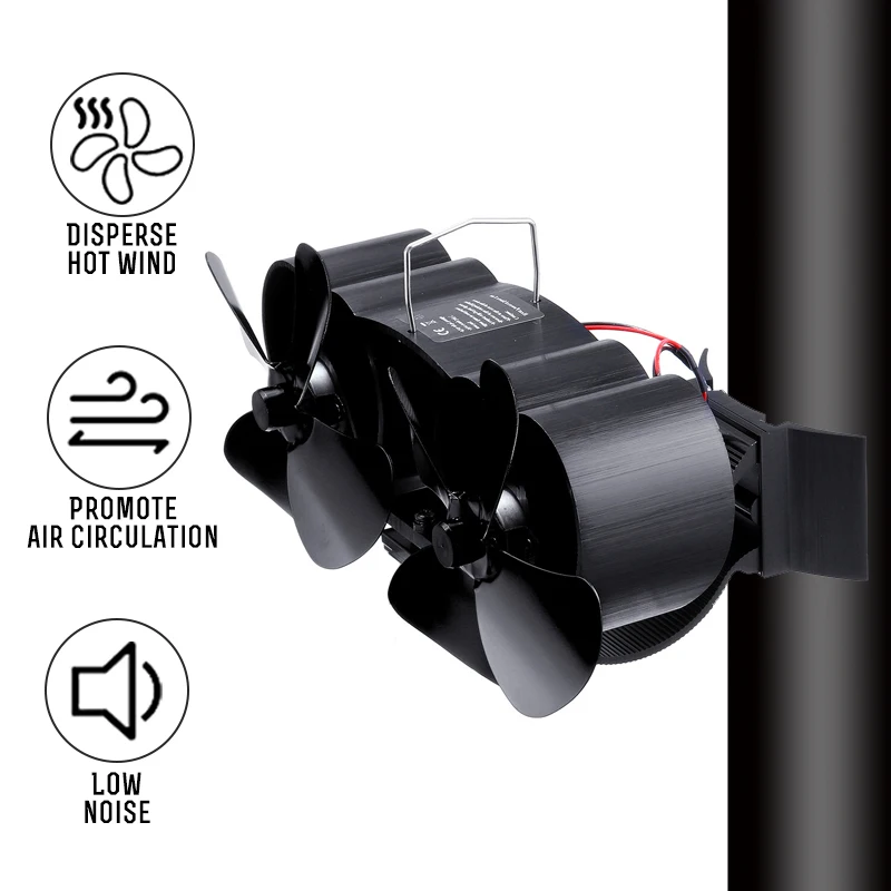 Stove Fan Wall Mounted Dual Head 8 Blade Fireplace Fan Heat Powered komin Wood Burner Eco Fan Home Efficient Heat Distribution