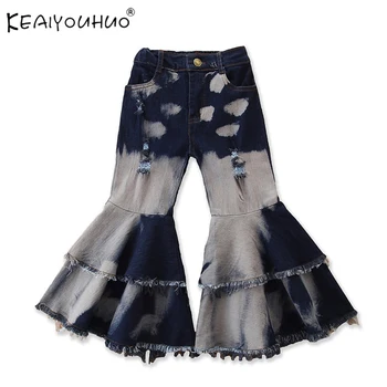 

Baby Girls Jeans Do Old Art Children Flares Pants Elastic Waist Kids Jeans With Autumn Novelty Infant Fashionable Clothes