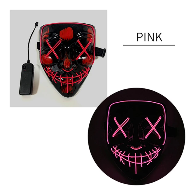 Pink Хэллоуин СВЕТОДИОДНЫЙ светящаяся маска Люминесцентная маска страшная маска для тематическая вечеринка Хэллоуин Бар Show Новинка освещение для всех святых День святого Валентина - Цвет: Pink