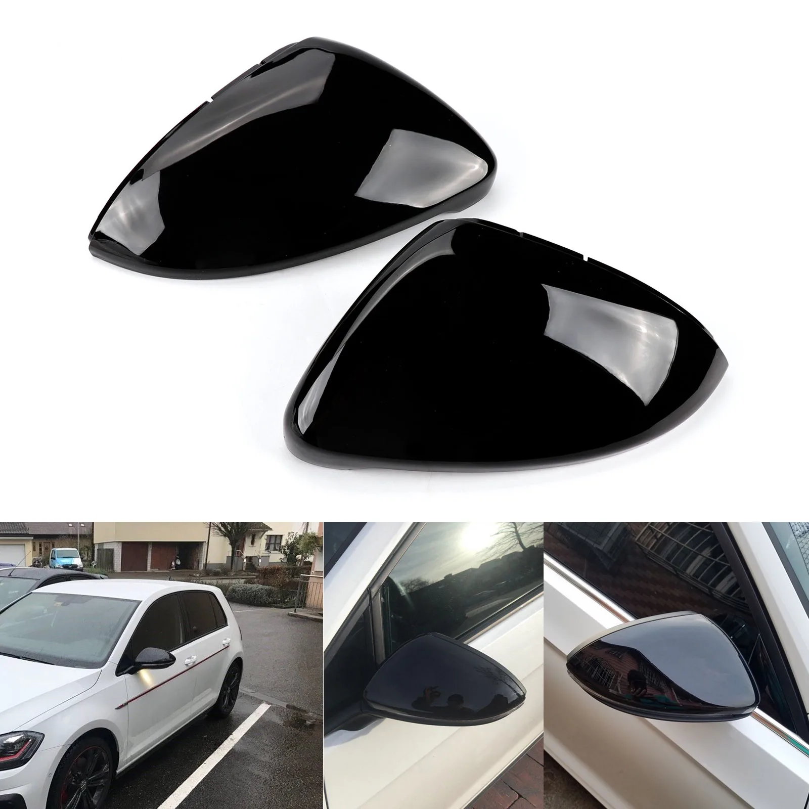 Pair Gloss Black Direct Replace Wing Mirror Covers Caps Case For VW