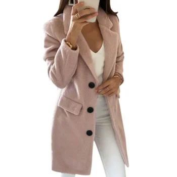

Vicabo Autumn Winter Women Double Buttons Long Coat Solid Color Turn Down Collar Woolen Overcoat Plus Size Trendy Casual Coats