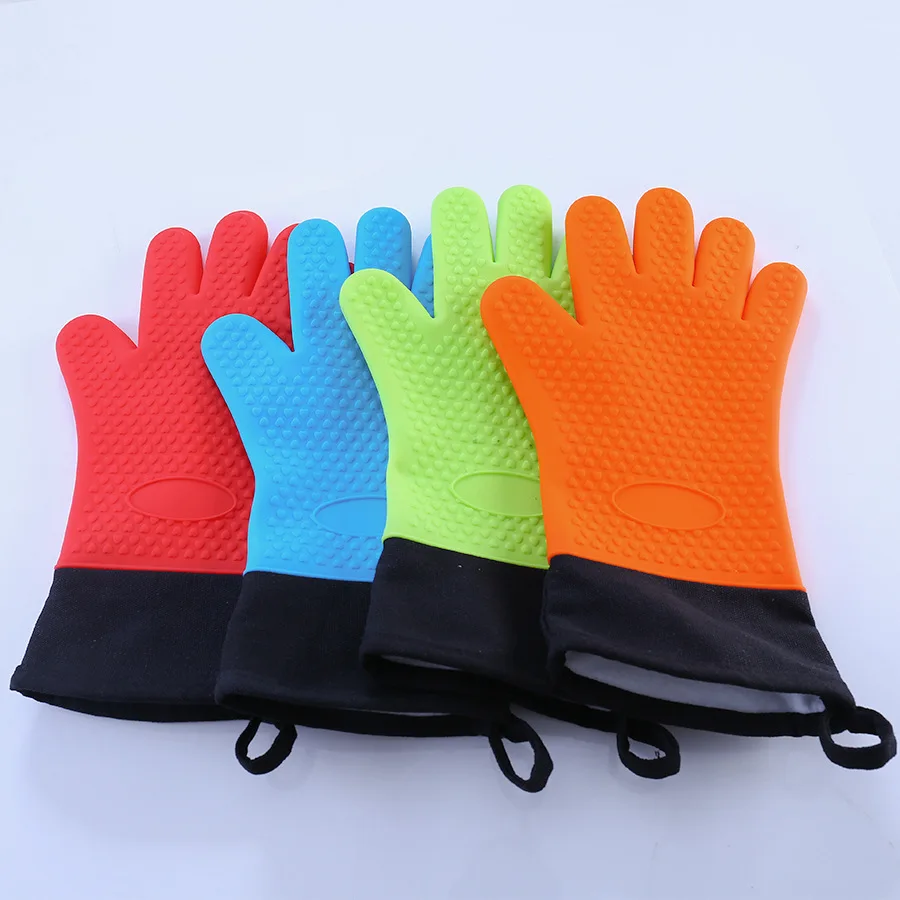 Lengthen plus Cotton Silicone Thermal Insulation Gloves High-temperature Resistant Thick Microwave Oven Gloves Oven Thermal Prot