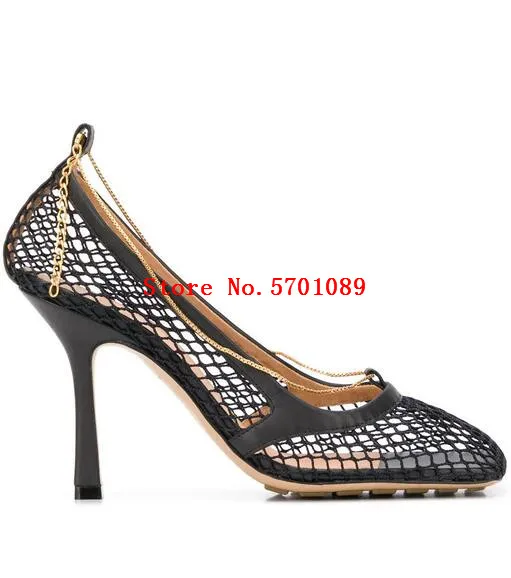 

Woman Stretch Mesh Leather Pumps Chain Net New Release Comfortable Fashion Shoes Breathable Sandals 35-39