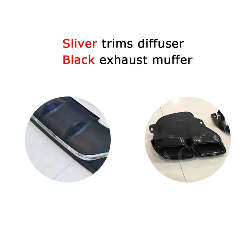 silver black E класс PP Диффузор, губа на задний бампер с выхлопные трубы 4 розетки для Mercedes Benz W213 E200 E300 Стандартный бампер - Цвет: silver black