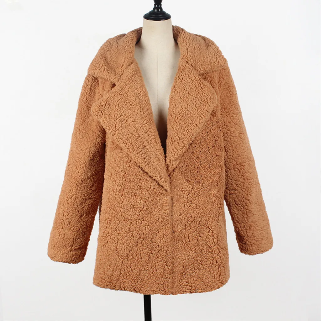 Осенне-зимняя куртка Женское пальто мода плюс размер женский меховой женский жакет в стиле кэжуал куртка женская верхняя одежда с отложным воротником#925